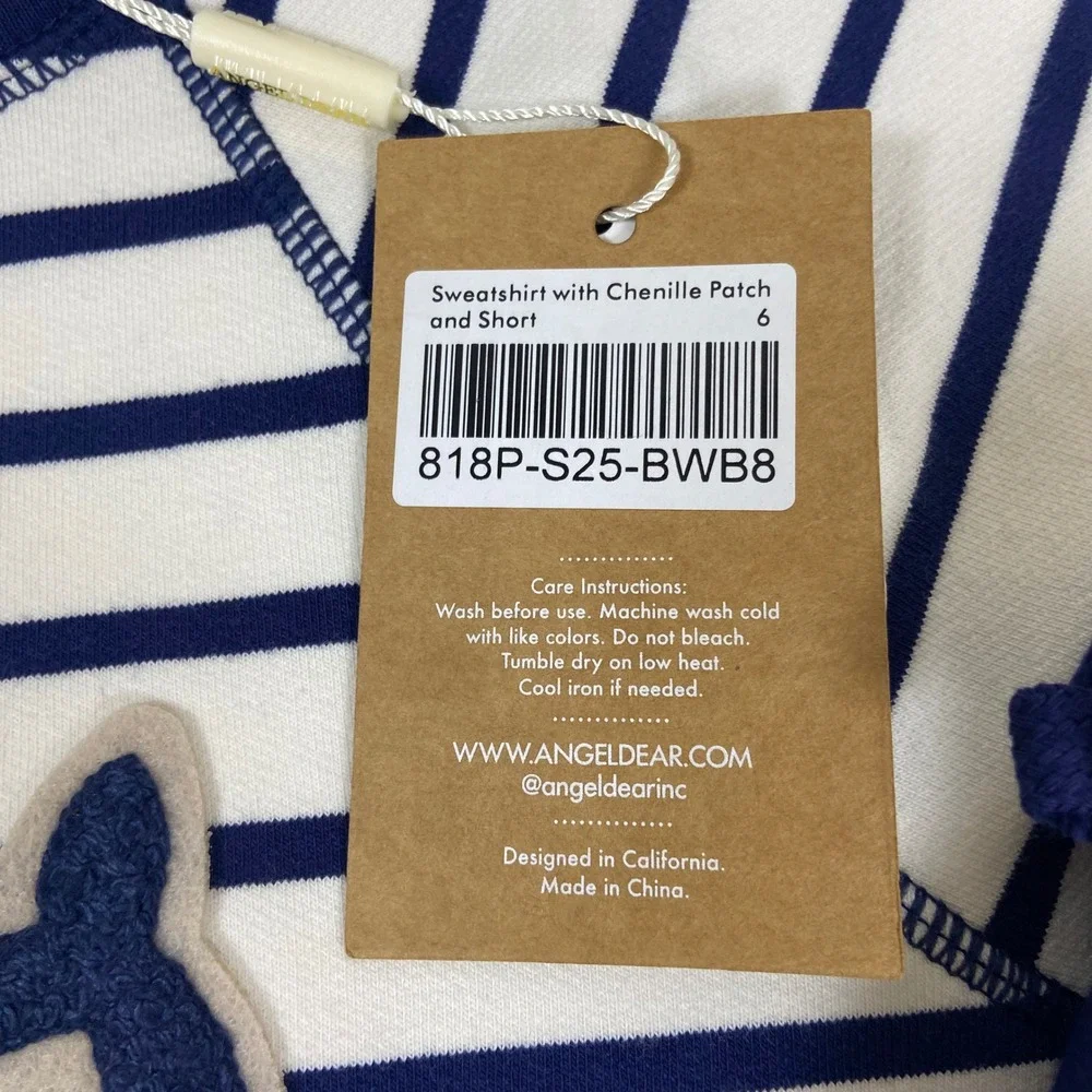 Angel Dear Boys Size 6‎ Navy Organic Cotton Whale Sweatshirt and Shorts Set NEW